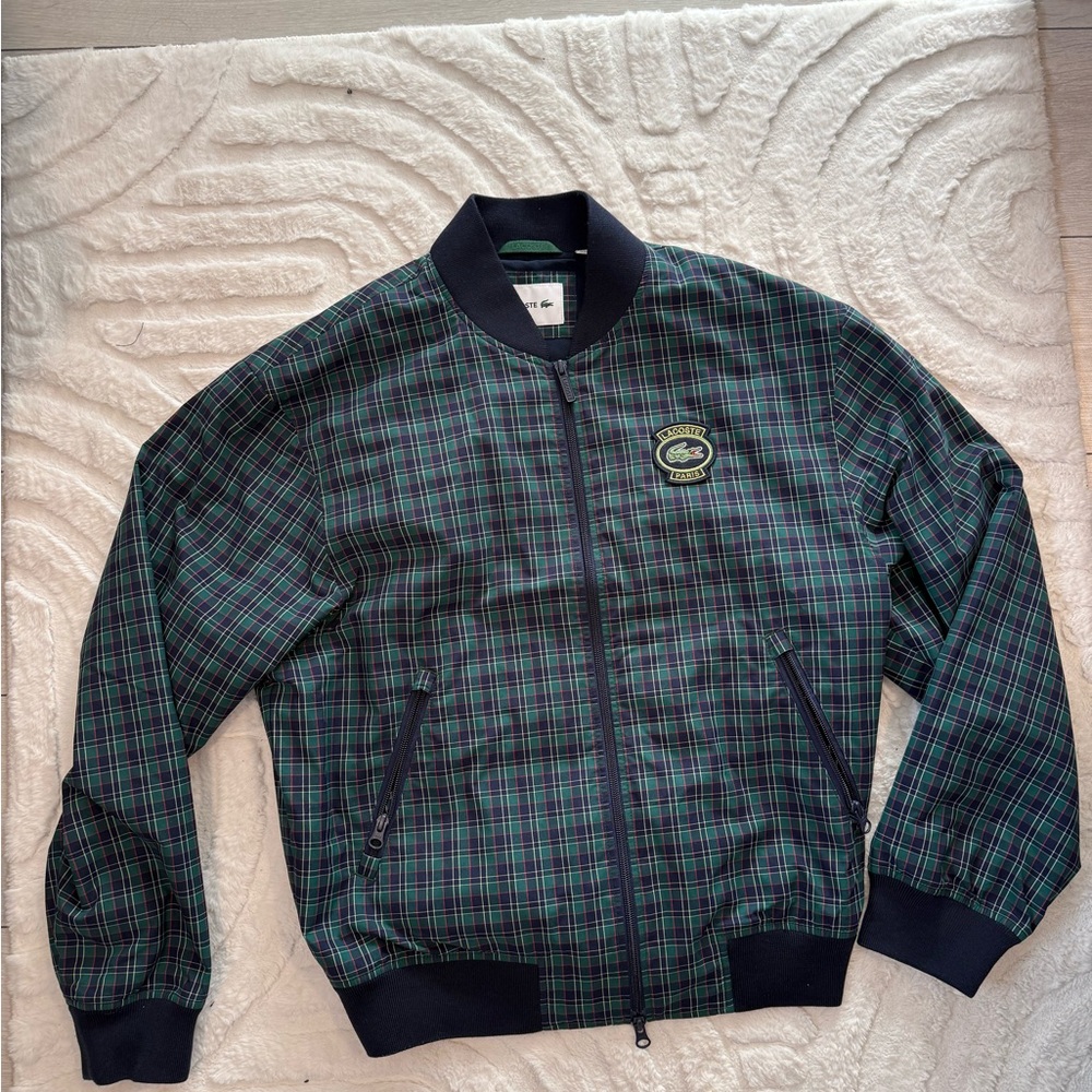 Lacoste Men's Green Plaid Bomber Jacket